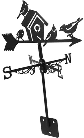 Yardwe Iron Wind Vane Garden Decor Birdhouse Shape Weathervane Weather Indicator for Outdoor Yard Decorative Garden Stake