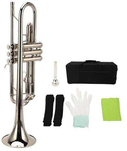 Bb-Trompete mit Hellem Klang, Standard-Musikinstrument mit Versilbertem Mundstück für Lautes Horn und Singende Melodie, Kommt mit Zubehör Zum Spielen