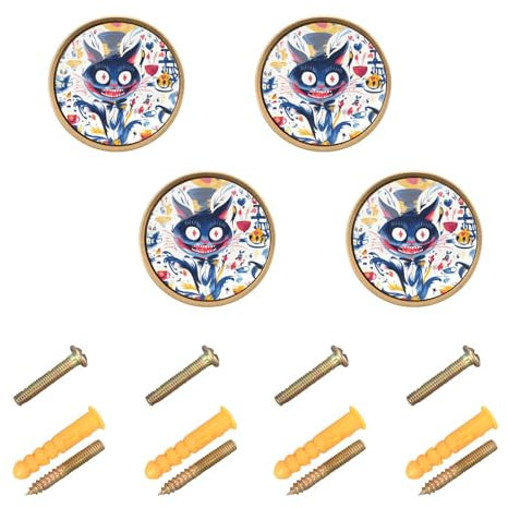 EtherSpher Wandknäufe und Griffe für Küchenschrank, Halloween, lustig, Katze, zum Aufhängen, 32 mm, moderne Knöpfe für Wohnzimmer, 4 Stück