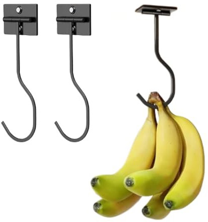 LIANRISES 2pcs Stick On Banana Hook Hanger Under Cabinet, Metal Banana Tree Stand Holder, Foldable, Keep Fresh, Folds Up with Magnets When Not in Use