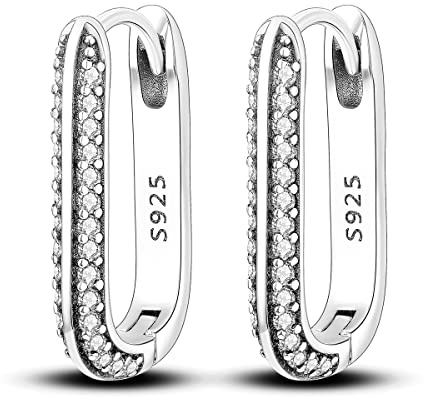 CYMYSS Örhängen Silver 925 Creoler Silver 925 Silver Örhängen Dam 925 Små Creoler Silver 925 Sterling Silver Örhängen Hoop Earrings Earrings For Women (Pavé i U-form)