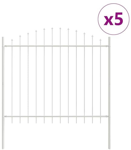 vidaXL Stora Utomhus Minimalistiska Stängselpaneler Set 5 Vita Pulverlackerade Stål UV- och Vattentåliga Snygga Designer för Utrymmen Lätt Montering med Verktyg Barriärer Stängsel Hållbara