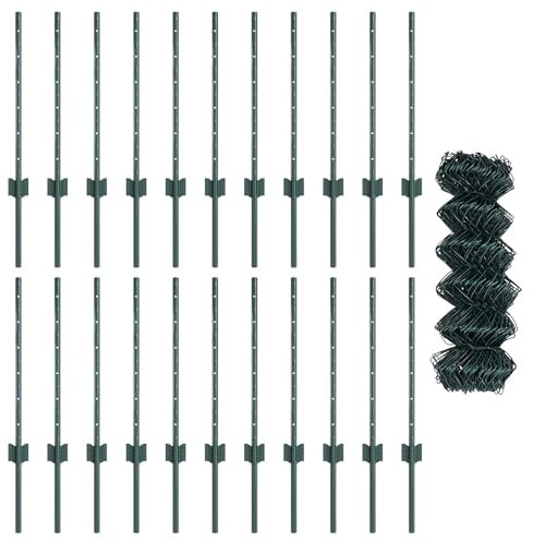 vidaXL Clôture avec poteaux Vert 0.6 x 25 m Acier, Clôture extérieure durable pour jardin et terrasse, barrière personnalisable, panneaux résistants aux intempéries