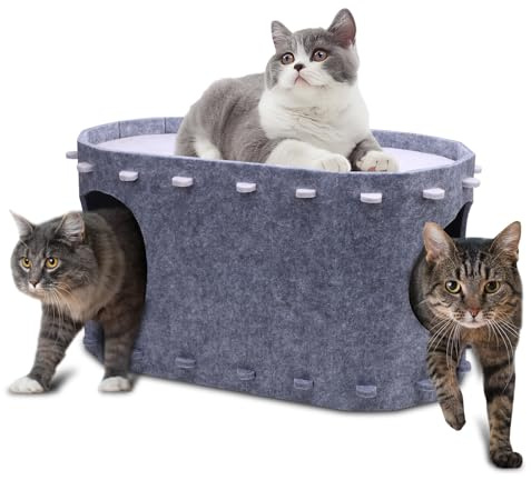Lit en feutre pour chat avec beaucoup d'espace - Panier pour chat résistant à l'hiver et espace de couchage pour chat - Maison d'intérieur robuste avec montage facile - 58 x 33 x 30 cm - Charge
