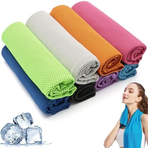 BFSYRR Gym Towel, Cooling Towel, 8 PCS Quick Dry Towels Set with 8 Colors, Lightweight and Absorbent Cooling Towels, Sports Towel for Neck, Yoga, Outdoor, Golf, Running, Hiking, Sports & Camping