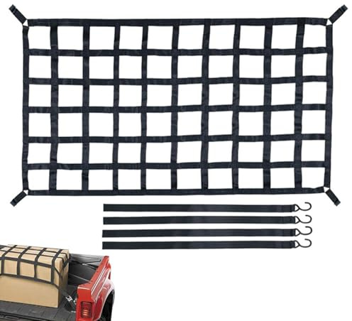 Filet de transport pour lit de camion - 4 x 4 pieds - S'étend jusqu'à 12 x 18 pieds - Filet extensible lourd avec crochets - Solution de rangement pour lit, remorque, coffre, zone de charge de voiture