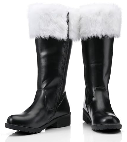 Halfchet Christmas Santa Claus Boots for Men Wide Cuffs Santa Combat Boots Xmas Costume Accessory(Classic Style,10) Black/White