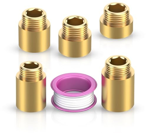 LOMUG Hahnverlängerung 1/2 Zoll, DN15 Gewindeverlängerung 1/2 Zoll x10mm/15mm/20mm/25mm/30mm Gewindefitting Messing Wasseranschluss Verlängerung für Wasserhähne Eckventile Duschköpfe