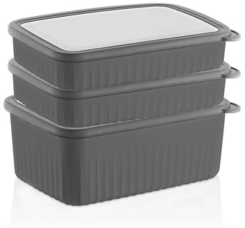 Vip Ahmet Frischhaltedosen Set 3-teilig – 1 x 4,2 L & 2 x 2,1 L, Geriffelt Grau, Transparenter Deckel, BPA-frei, Spülmaschinenfest, Kühlschrank & Gefriergeeignet, VP-821