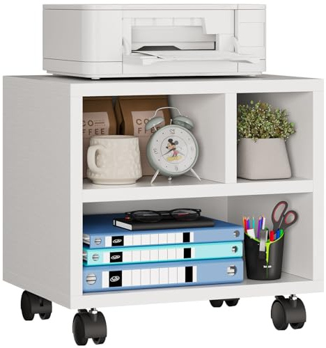IBUYKE Mobile Printer Stand with Wheels,Printer Table with Storage Shelf,Multi-Purpose Desk Organizer,Printer Trolley on Wheels,for Folders, Fax Machine, Scanner,Home Office White TPS004W
