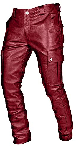 Men's Fleece Trousers Comfy Punk Trousers Straight Leg in Solid Colours Retro Goth Trousers Sports Trousers for Men, red, XL
