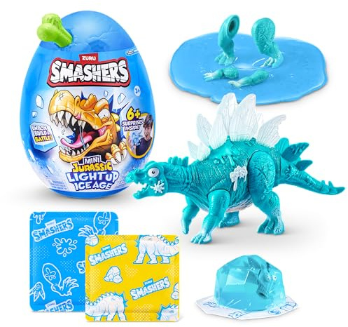 Smashers Mini Jurassic Light Up Ice Age Egg (Stegosaurus) by ZURU – Smashable Dinosaur Toy with 6+ Surprises, Slime & Ice Cube Slime, Light-Up Dino for Kids Ages 3+