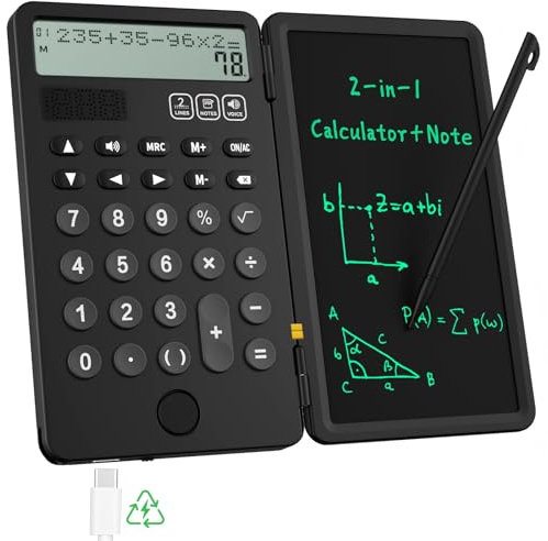 ROATEE Calculadora parlantes de escritorio recargables con bloc de notas, pantalla de 2 líneas, calculadora oficina, útiles escolares, calculadoras básicas para estudiantes, teclas grandes y sencillas