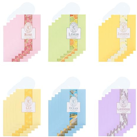 30 Pack Wardrobe Fresheners, Scented Drawer Sachets with 6 Fragrances, Scented Sachets, Wardrobe Air Freshener for Wardrobes, Closet Room, Drawers, Bathroom Cart, Cars, Travel