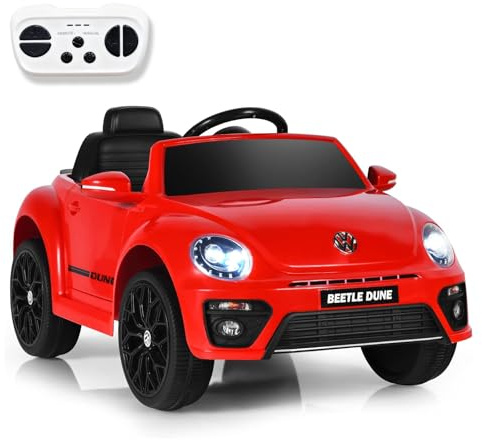 SOARS Macchina Elettrica per Bambini Volkswagen Beetle Maggiolino 12V con Telecomando, Auto Elettrico a Pedale, Veicoli con Musica, Fari LED e Clacson, 3-5km/h, Carico 30 kg, 3-8 Anni (Rosso)