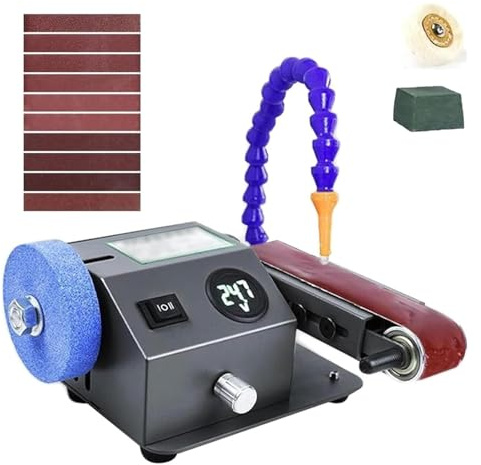 Mini Affilatrice Elettrica Per Coltelli, Levigatrice Da Banco a Umido Con 10 Nastri Abrasivi, Regolazione Della Velocità Da 0 a 13.000 Giri/min, Angolo Regolabile, Display LCD Per La Levigatura