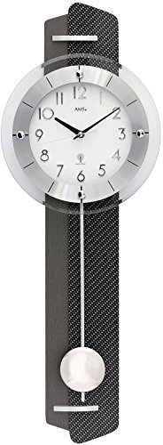 Pendeluhr AMS 5264 Wanduhr mit Pendel Funk , Carbon - Applikation auf Holzrückwand