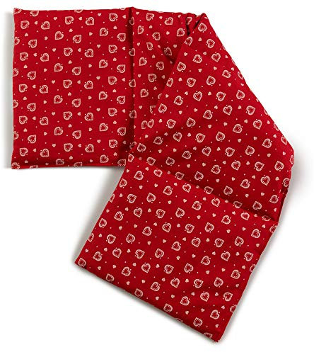 Saco térmico compartimentado en 4 con semillas de lino 60x20cm - rojo con corazones - Almohada térmica para microondas - Calor y frío - Cojín térmico con semillas