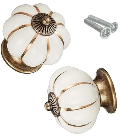 Mugetech Cabinet Drawer Knob Door Handle, Pumpkin Ceramic Knobs Vintage Cupboard Knobs with Mounting Screws for Kitchen Cabinet, Drawers & Cupboard Doors- 2 Pack
