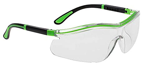 Portwest PS34 Neon Safety Glasses Flexible Arms | Clear, One Size, CE Certified, EN 166, EN 170, EN 172, UKCA, Anti-Scratch Coating, UV Protection, Lightweight, Durable