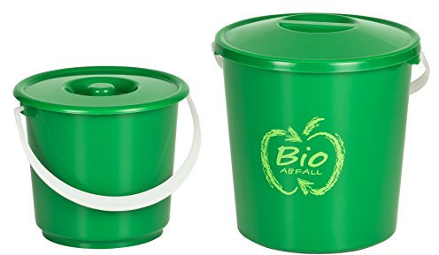 Kigima Bioeimer 5L und 2L 2er Set – Praktischer Biomülleimer für die Küche – Kompakter Komposteimer für Küche mit Deckel und Haltegriff – Bio Mülleimer für Biomüll und andere Küchenabfälle – Grün