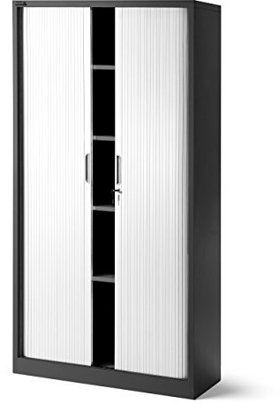 Jan Nowak by Domator24 Rollladenschrank T001 Jalousieschrank Aktenschrank Büroschrank 4 Fachböden Rolltür abschließbar 185 cm x 90 cm x 45 cm (anthrazit-weiß), Stahl