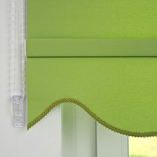 JalousieCrew Kettenzugrollo mit Volant Klassik Seitenzug Rollo grün - 60-240 cm Länge 180 cm Blickdicht Blickschutz Tür Fenster (80 x 180 cm)