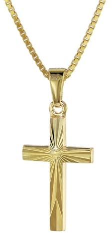 trendor Kreuz für Kinder Gold 333/8 Karat 18 mm + goldplattierte Kette | Kinder Halskette, Gold Kreuz Anhänger für Jungen und Mädchen, Geschenkidee, Echtgold