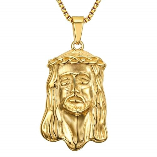 BOBIJOO Jewelry - Pendentif Tête de Jésus Christ Acier Or + Chaîne