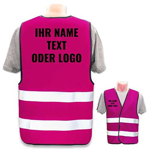 PixiPrints.com Warnweste mit eigenem Aufdruck * Druck: Rücken + Front/Premium-Druck, Farbe & Größe: Pink M/L * Selbst gestalten mit Name Text Bild Logo