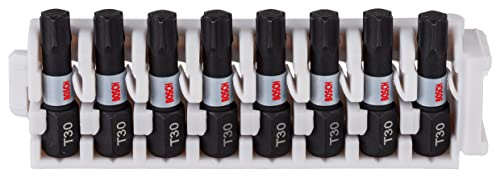 Bosch Professional 8tlg. Schrauber Bit Set Torx (Impact Control, T30 Bits, Länge 25mm, Pick and Click, Zubehör Schlagschrauber Bohrschrauber)