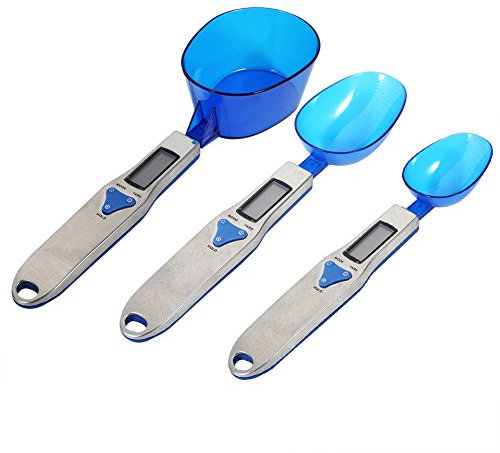 Garosa Digital Kitchen Scale with Interchangeable Spoons - 3 Blue Spoons Included - 500g/0.1g Precision Electronic Weighing Scale for Tea, Flour, Spices, Medicine - Accurate Digital Measuring Spoon