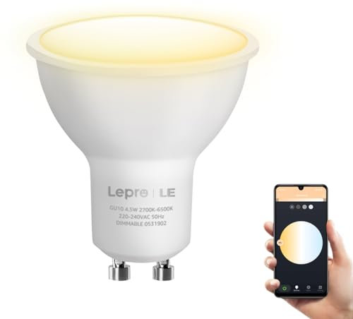 Lepro GU10 Smart Bulb, Warm to Cool White Smart Lightbulbs, Dimmable GU10 LED Spotlight Bulbs, Works with Alexa and Google Home, 4.5W=50W, CCT, 100° Beam Angle (2.4GHz WiFi)
