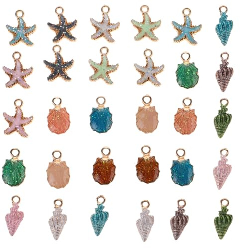 Healifty 30 Stück Metall Anhänger Set 1.8X1.2Cm Charms Für Schmuckherstellung Diy Mit Muschel Seestern Perle Ozean Stil Schmuckanhänger