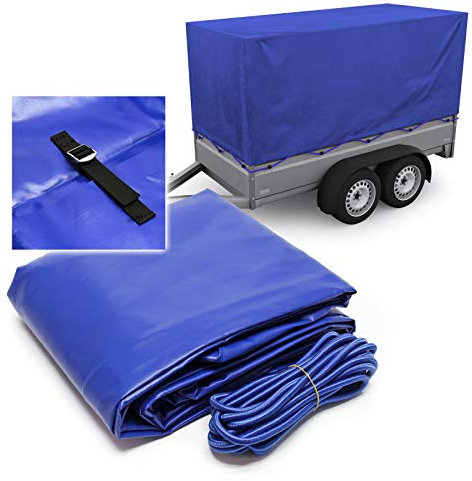 Wiltec Hochplane für Anhänger 207,5 x 114 x 90 cm, Anhängerplane mit Schnallriemen und Gummigurt, wasserfeste und Winddichte Schutzplane, Abdeckplane 1000D