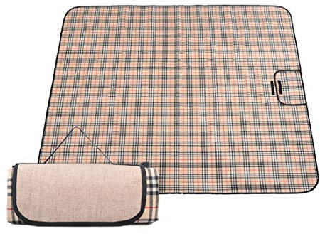 RONGJJ Picknickdecke Wasserdicht, Stranddecke Sandfrei Matte, Ultraleicht Kompakt Sandabweisend Strandmatte Outdoor Campingdecke Leicht Zu Tragen, Beige