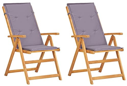 vidaXL 2 x Massivholz, Akazienholz, neigbar, Gartenstühle, neigbar, Terrassenstühle, Braun