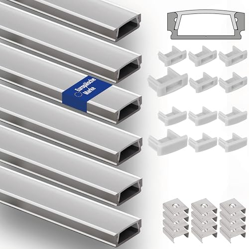 INNOVATE LED Leiste Aluminium Silber-Milchig [6x1m Aufbauprofil U-12 SLIM Aluprofil LED Streifen Set] U Profil Aluminium Indirekte Beleuchtung I Lichtleiste Deckenleisten | LED-Profil aus Aluminium, 1 Meter für LED-Streifen [1000 mm x 17 mm x 13 mm] Kabelk mit Diffusordeckel