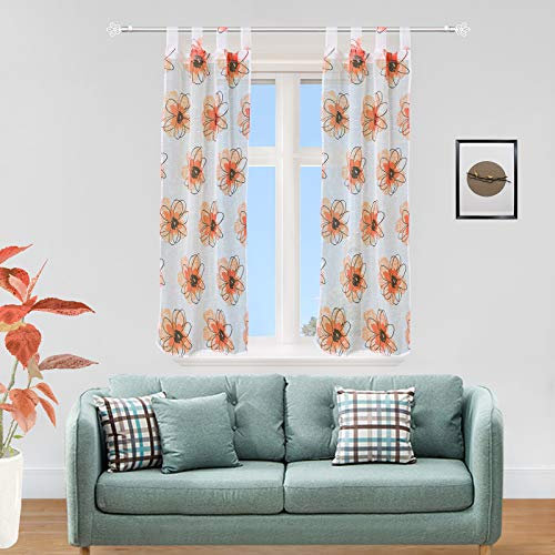 GIRASOLE Coppia Tendine semitrasparenti con Fiori Stampati 1 Telo 2 Pannelli 70x150cm con Passanti (Arancione, 70_x_150cm)