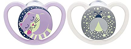 NUK Space Night Tetine pour bébé - 18-36 mois - Sucettes phosphorescentes avec aérations extra-larges pour les peaux sensibles - Silicone sans BPA - Mouton - Lot de 2