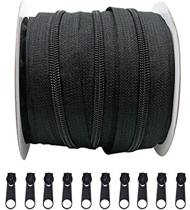 Rolle à 25m 5# endlos durchgehende Nylon-Reißverschlüsse, Basteltaschen, Aktionszelt, mit 10 kostenlosen Schiebern, Metall-Reißverschlüsse zum Nähen (332,5#)