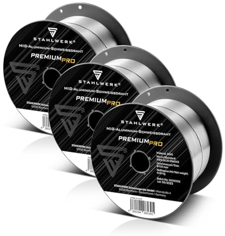 STAHLWERK MIG/MAG Aluminium Schweißdraht Ø 0,8 mm ER4043 (AlSi5) – 3 Stück je 0,45 kg D100-Spule, 16 mm Dorn, spritzarm, hochwertige Massivdrahtelektrode zum Schweißen von Aluminium mit Schutzgas