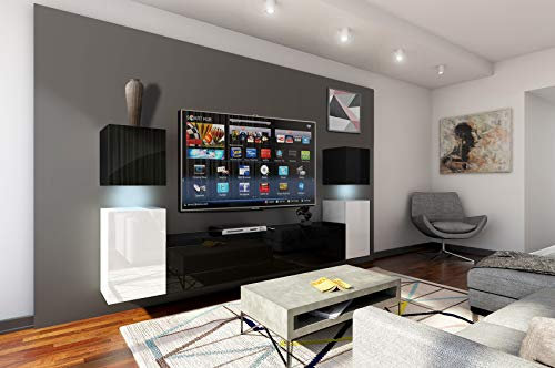 Furnitech Wohnwand Wohnzimmer - Wohnzimmer Möbel mit LED RGB - 16 Farben - Hängend Wohnwand Modern Schrankwand mit Regale und TV Schrank (Future 32-HG-BW6 1A)
