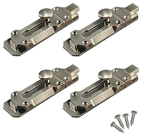 4 Pcs Door Lock Bolt, Zinc Alloy Surface Mounted Sliding Door Lock, Durable Mortice Door Lock Bolts, Securing Internal Doors, for All Types of Internal Doors (Silver, 97mm)