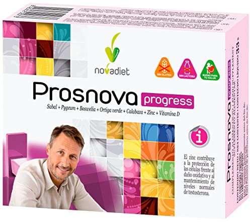 Novadiet - PROSNOVA PROGRESS con Zinc, Vitamina D, Sabal, Pygeum, Boswellia y Ortiga Verde - Complemento Alimenticio Para la Salud Prostática - Ayuda a Mejorar las Molestias de la HBP - 60 Cápsulas