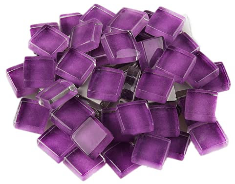 200g Glass Mosaic Tiles Square Crystal Mosaic Stones Glass Pieces for DIY Art Craft Decoration,1x1cm(Purple)