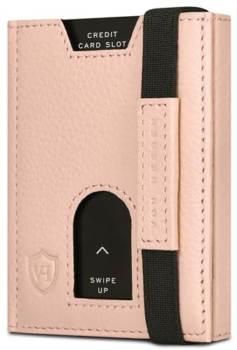 VON HEESEN Slim Wallet mit Münzfach & RFID-Schutz - Leder Geldbeutel - Mini Geldbörse für Herren und Damen - Kartenetui Echtleder Karten Portemonnaie klein - Kreditkartenetui Rose