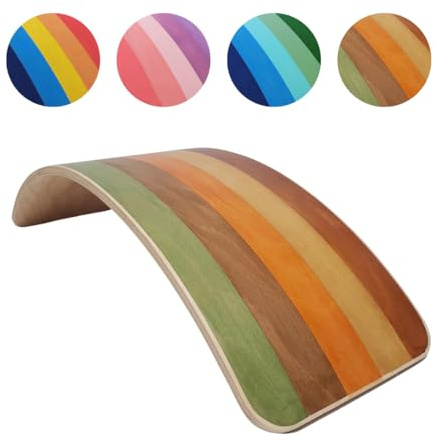 SmartToys4U Tabla de Equilibrio de Madera para Niños Montessori Balancín Infantil Juguete Sensorial Waldorf Apto para Autismo Uso Interior y Exterior Madera Natural Yoga y Fitness Adultos (Earth)