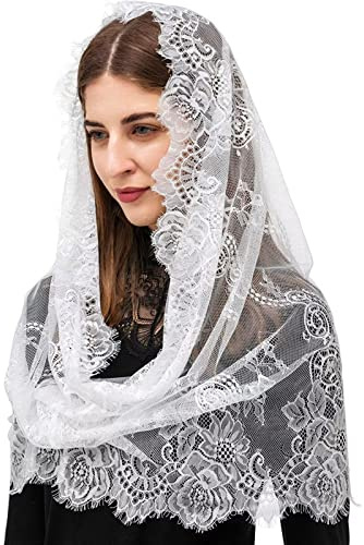runrayay Velo de Encaje Blanco, Forma de Infinito Inspirada En la Vendimia Tradicional de Estilo Español, Bufanda Latina Que Cubre la Cabeza de la Iglesia para Damas de Honor de Bodas Masivas