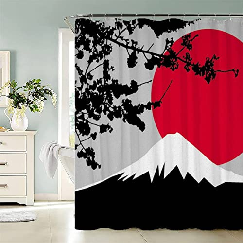 KIYAYO Ukiyo-e Duschvorhang 120x180 cm Anti Schimmel Duschvorhang Sonnenuntergang Fuji Modernes Waschbar Duschvorhänge Mit 12 Ringe Shower Curtains Für Badezimmer Badewanne